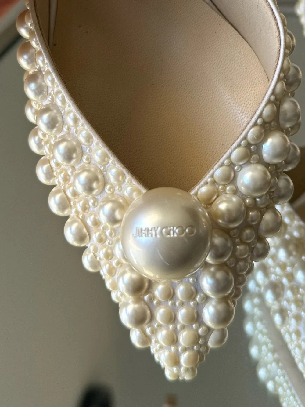 New JIMMY CHOO Sabine 85 faux pearl-embellished satin pumps 36.5 $1,895 - Picture 12 of 16